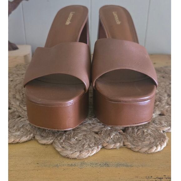 Larroude Dolly Mule Caramel Leather Ladies Wedge Heels Size 8 - Picture 11 of 11